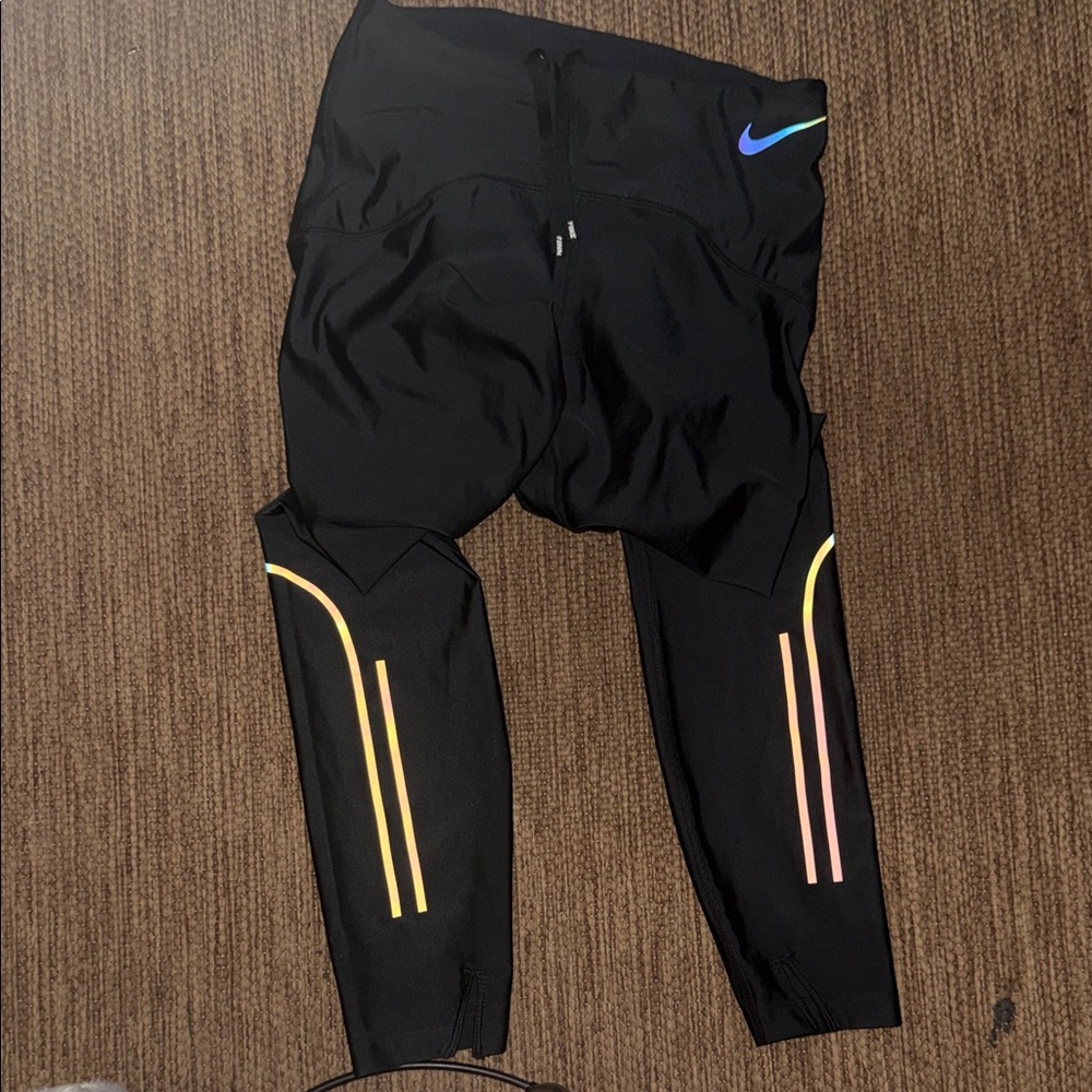 Nike Black Leggings with Neon Running Stripes